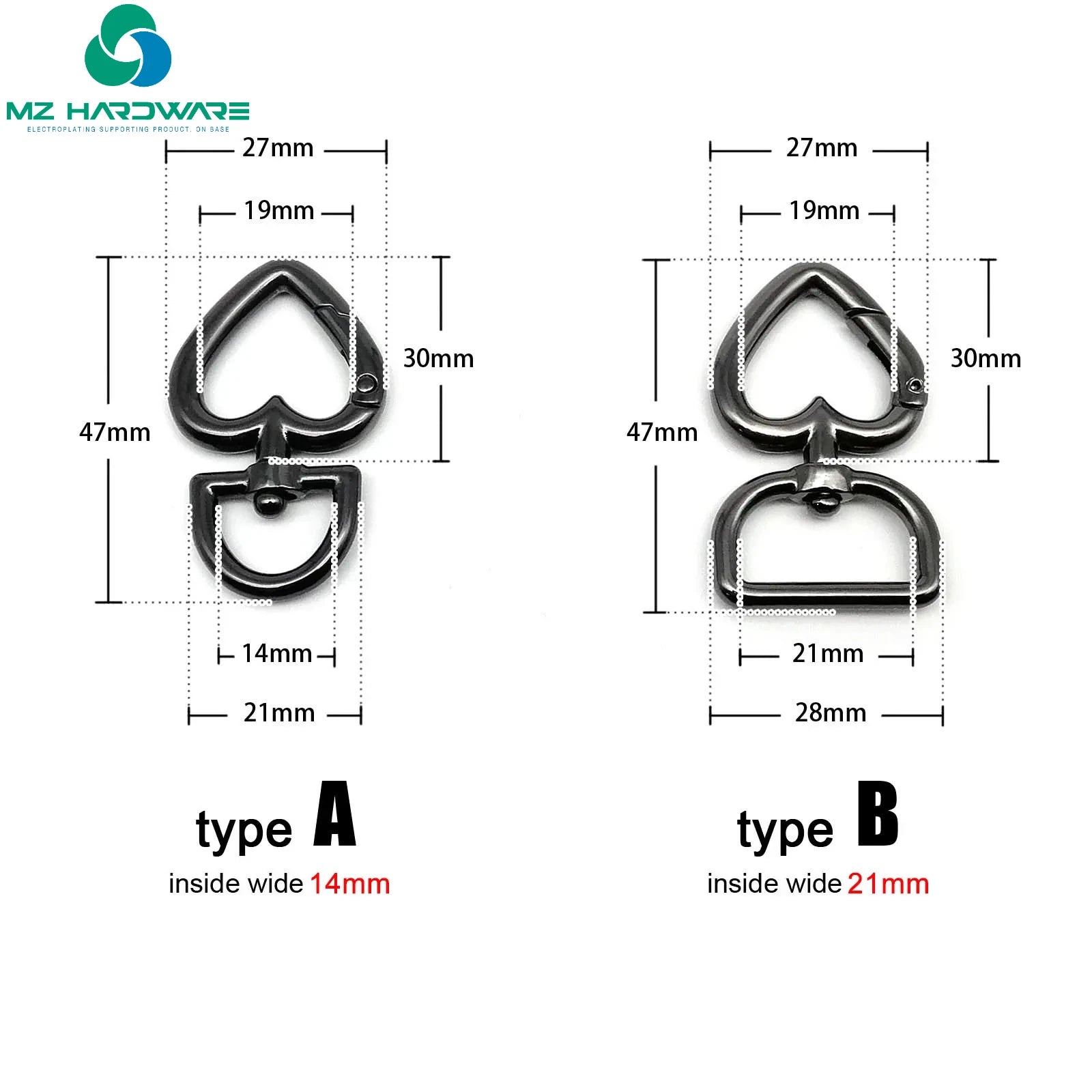 Peach Heart Shape Key Findings Snap Clasp Trigger Hook Carabiner Spring Open O Belt Strap Buckle Leather Bag Handbag Accessories