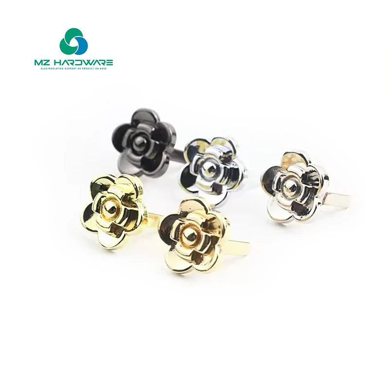 New Design Fashion Design Handbag Hardware Metal Logo Buckle Clip Screw Rose Flower Buttons Decorative Clasp