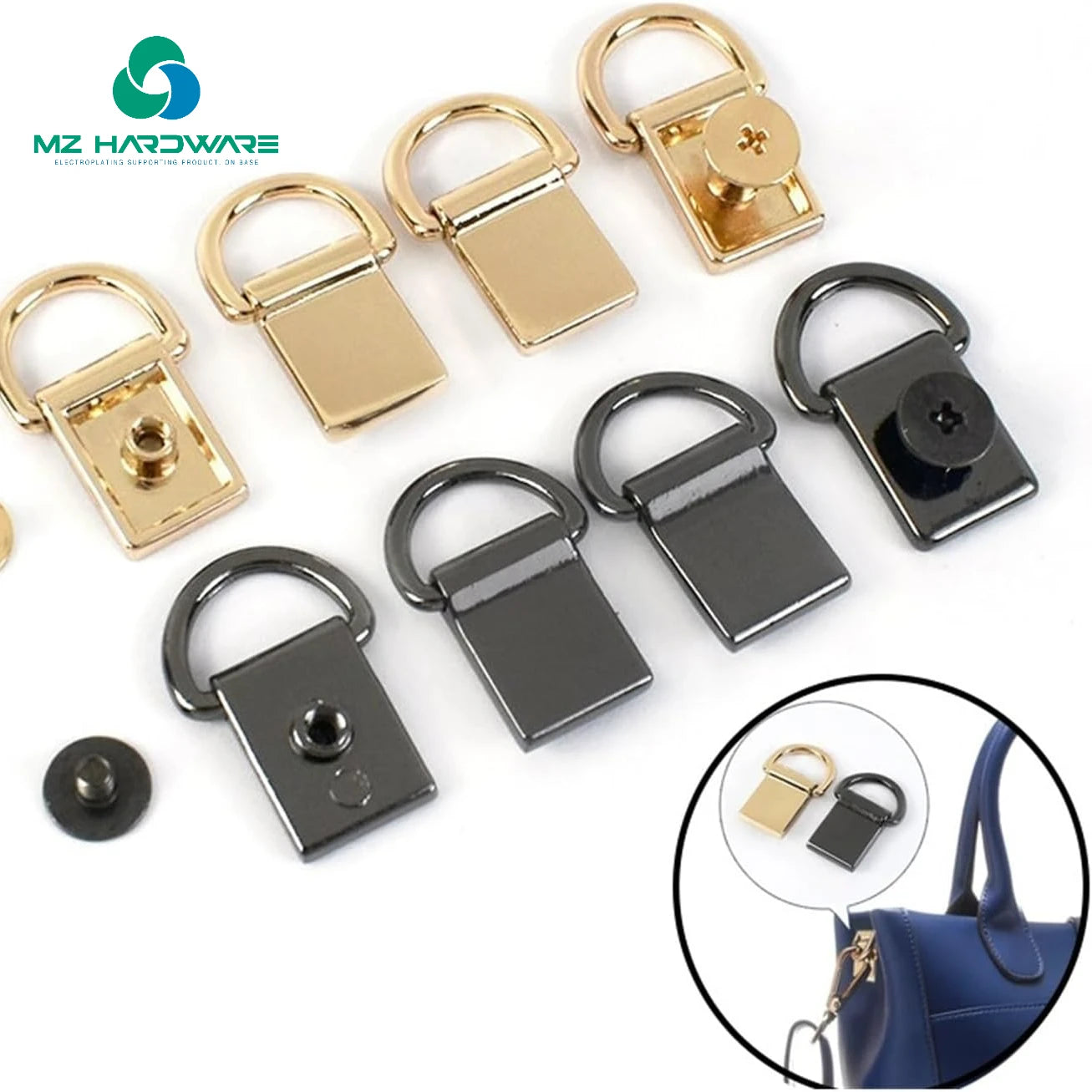 MZhardware 11*24mm DIY Hardware Accessories Strap Side Hanging Lock Screw Connector Hooks Bag Alloy Side Ring Buckles