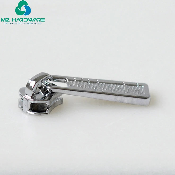 MZhardware 5# Copper Tooth Zipper Puller with Bright Silver Plating Metal Pull Plate Grid Coral for Luggage Accessories