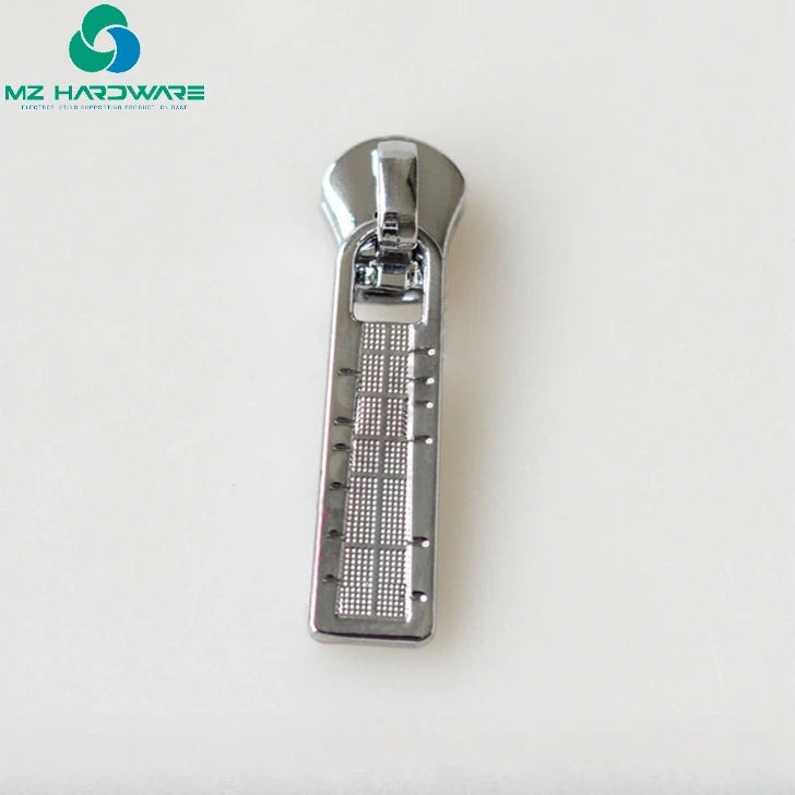 MZhardware 5# Copper Tooth Zipper Puller with Bright Silver Plating Metal Pull Plate Grid Coral for Luggage Accessories