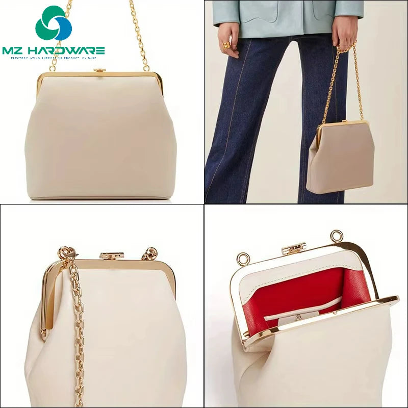 MZhardware Square Ball Bead Coin Purse Metal Frame Kiss Lock Wallet Handle Clutch Suitable for DIY Sewing Craft Bag Handbag