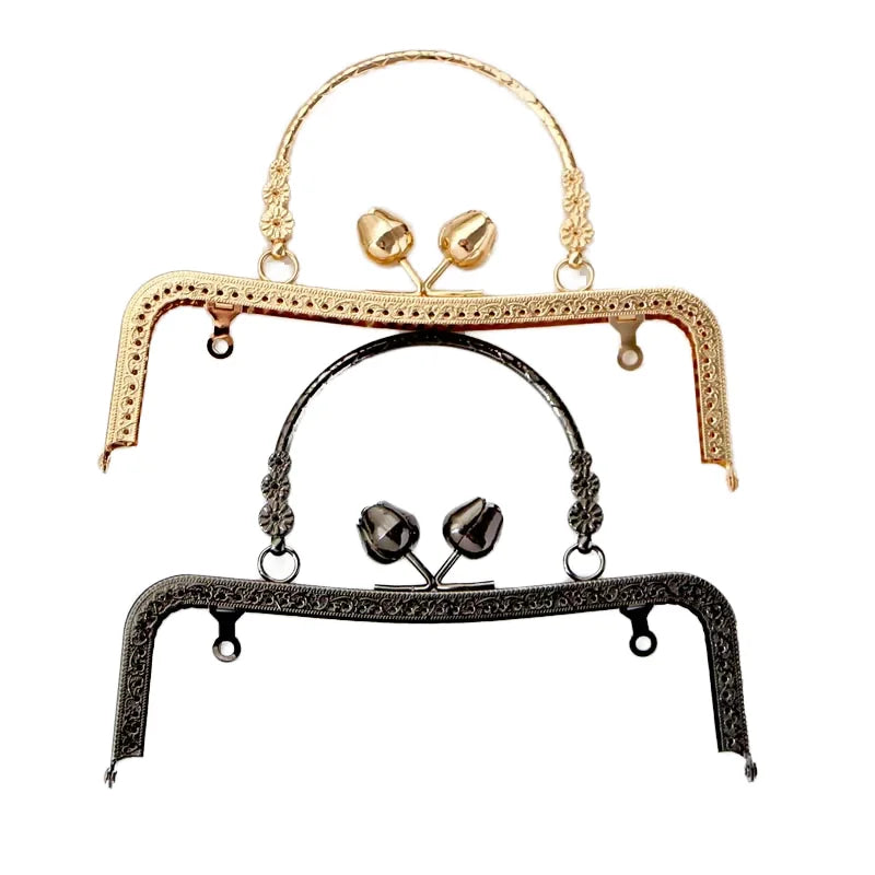 MZhardware Handle Purse Frame DIY Kiss Lock Bag Coin Purse Embossed Rose Flower Head Gold Three Flower Handle Kiss Lock