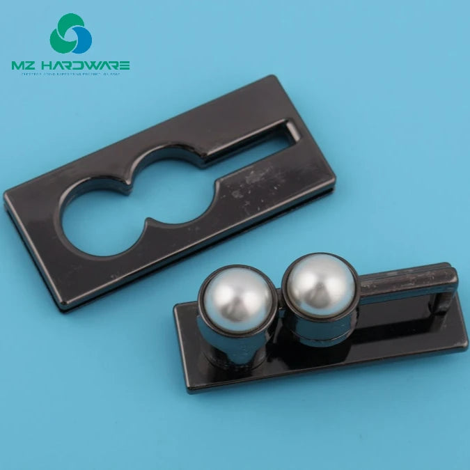 MZ 50*22mm Double Pearl Rectangular Bag Slide Lock Metal Purse Hardware Supplies with Latch Pearl Padlock for Bags and Purse
