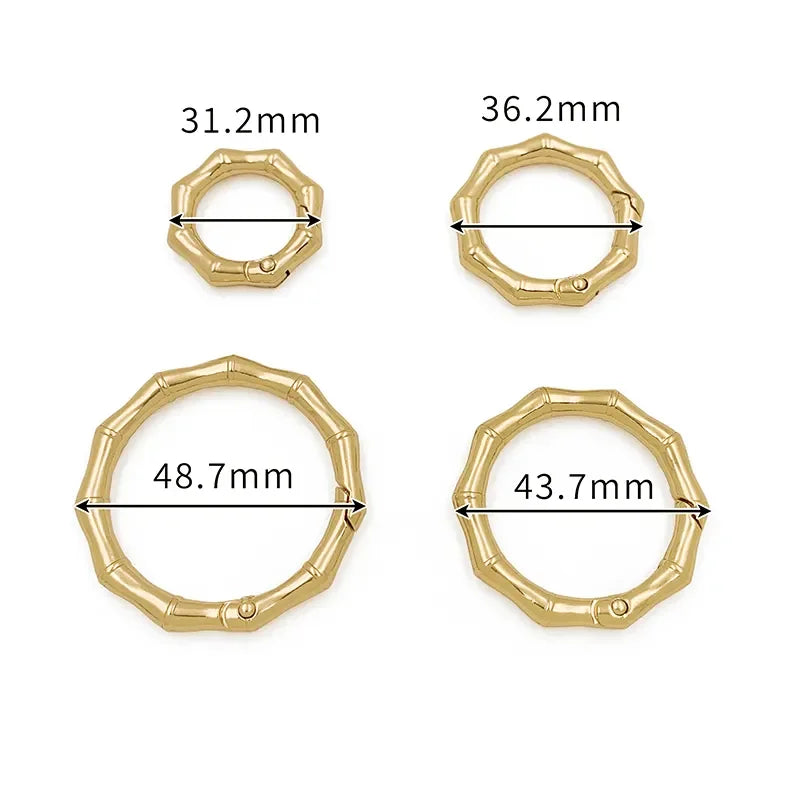 New Design Custom Four  Sizes Spring Buckle Bamboo Design Metal O Rings Bag Accessories Trigger Snap Clip for Handbag