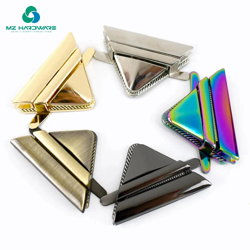 MZhardware Wholesale Triangle Metal Bag Clasp Handbag Purse Turn Locks for DIY Handbag Bag Purse Luggage Hardware Press Lock