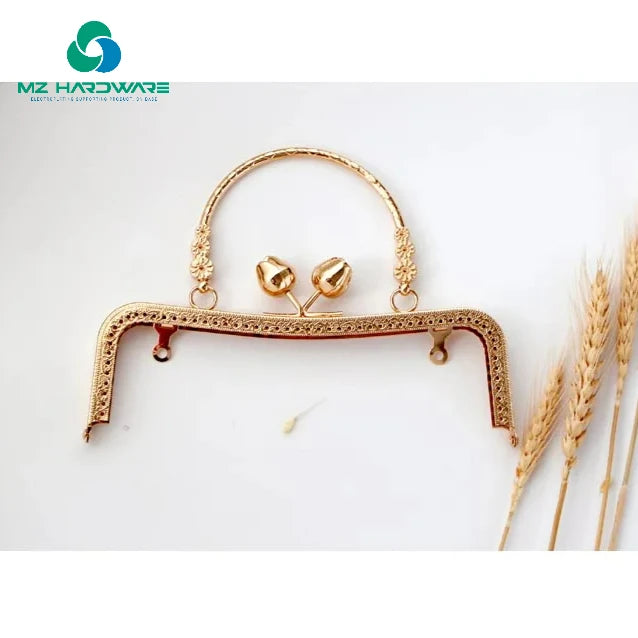 MZhardware Handle Purse Frame DIY Kiss Lock Bag Coin Purse Embossed Rose Flower Head Gold Three Flower Handle Kiss Lock