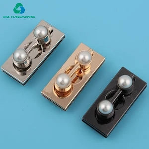 MZ 50*22mm Double Pearl Rectangular Bag Slide Lock Metal Purse Hardware Supplies with Latch Pearl Padlock for Bags and Purse