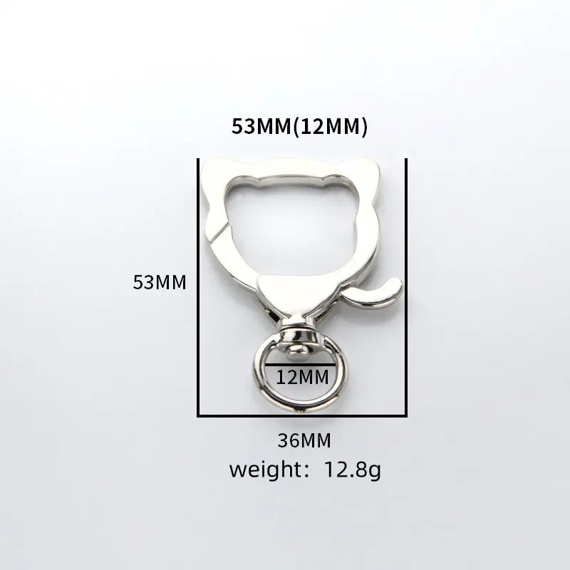 MZ Cute Metal Cat Shape Keychain Zinc Plating Lobster Clasp Swivel Snap Hook Spring Ring Carabiner Bag Parts Hardware