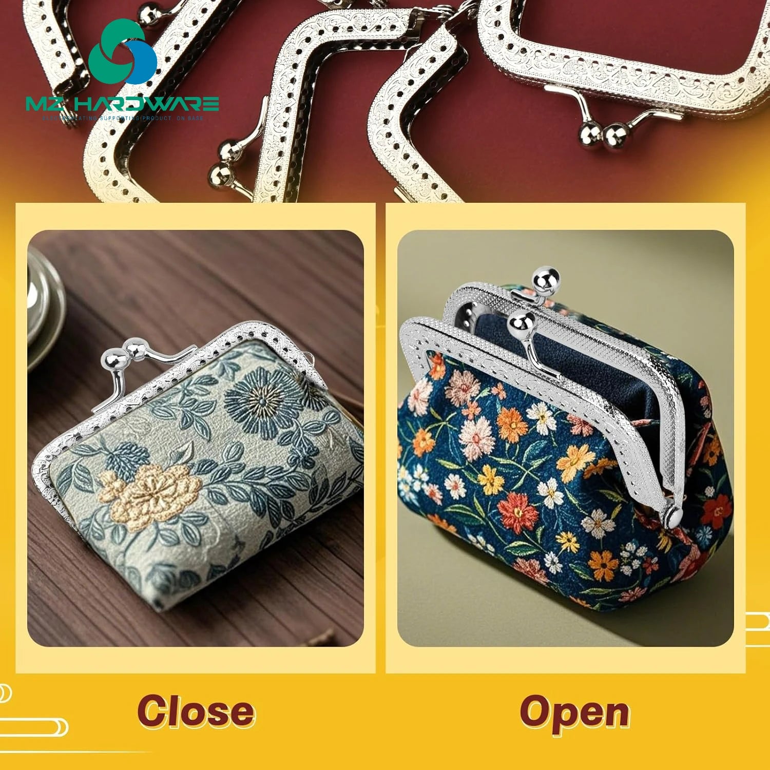 MZhardware Round Bead Head 8.5 CM 10.5CM Square Pattern with Hole Buckle Wallet Frame DIY Material Package Accessories