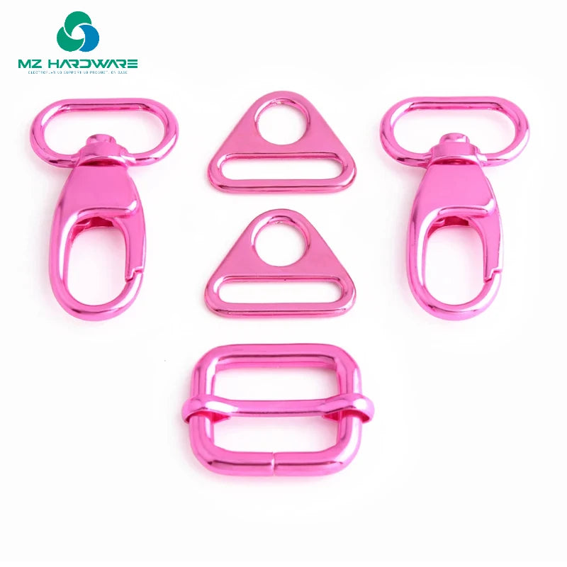 MZhardware Pink Handbag Hardware Set Adjustable Buckle Ring Triangle Ring Metal Triglide Slide Buckle Snap Button Hooks