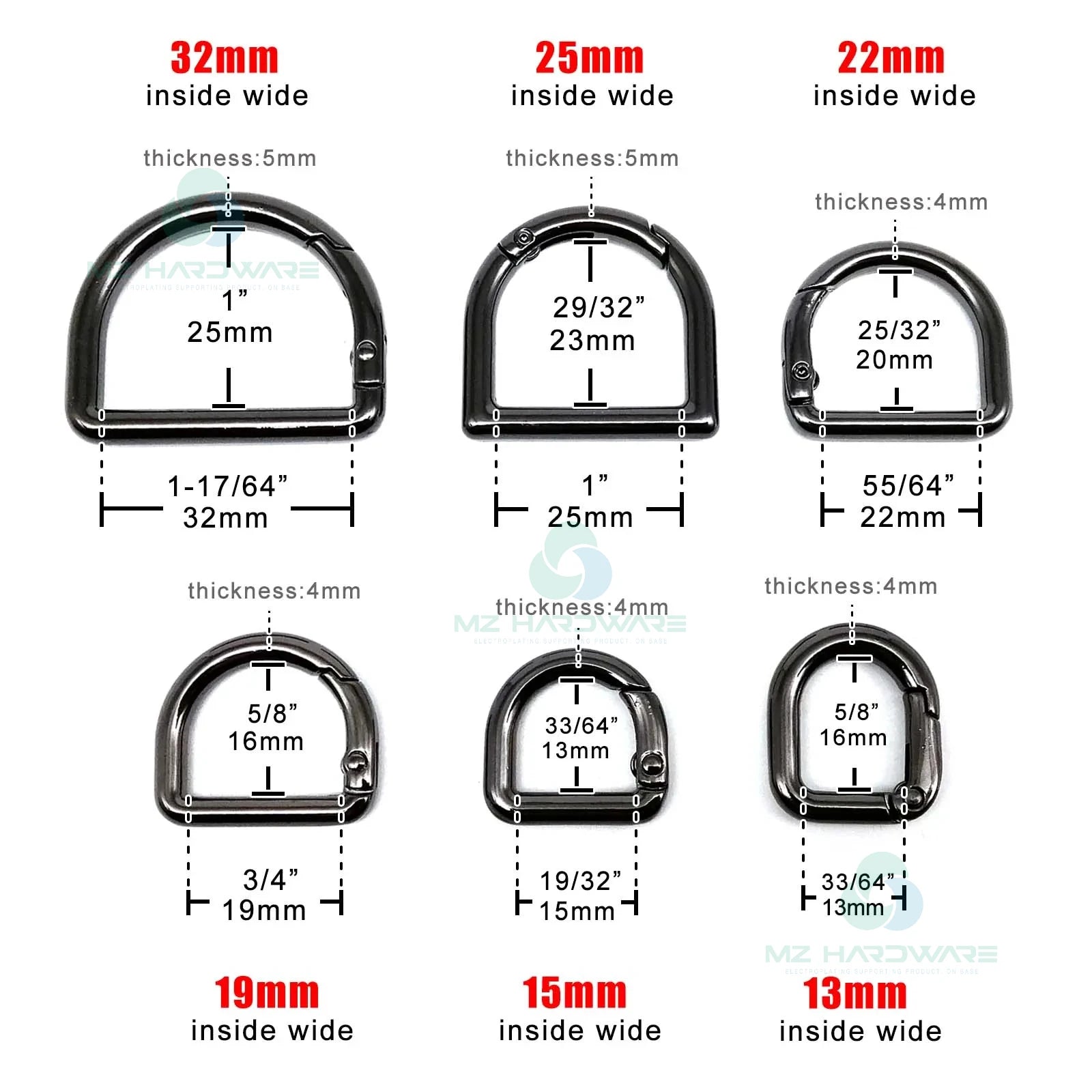 MZ D-shaped Spring Ring Open Buckle Carabiner Snap Clip Hook for Leather Bag Handbag Belt Strap Connector Key Dog Chain Findings