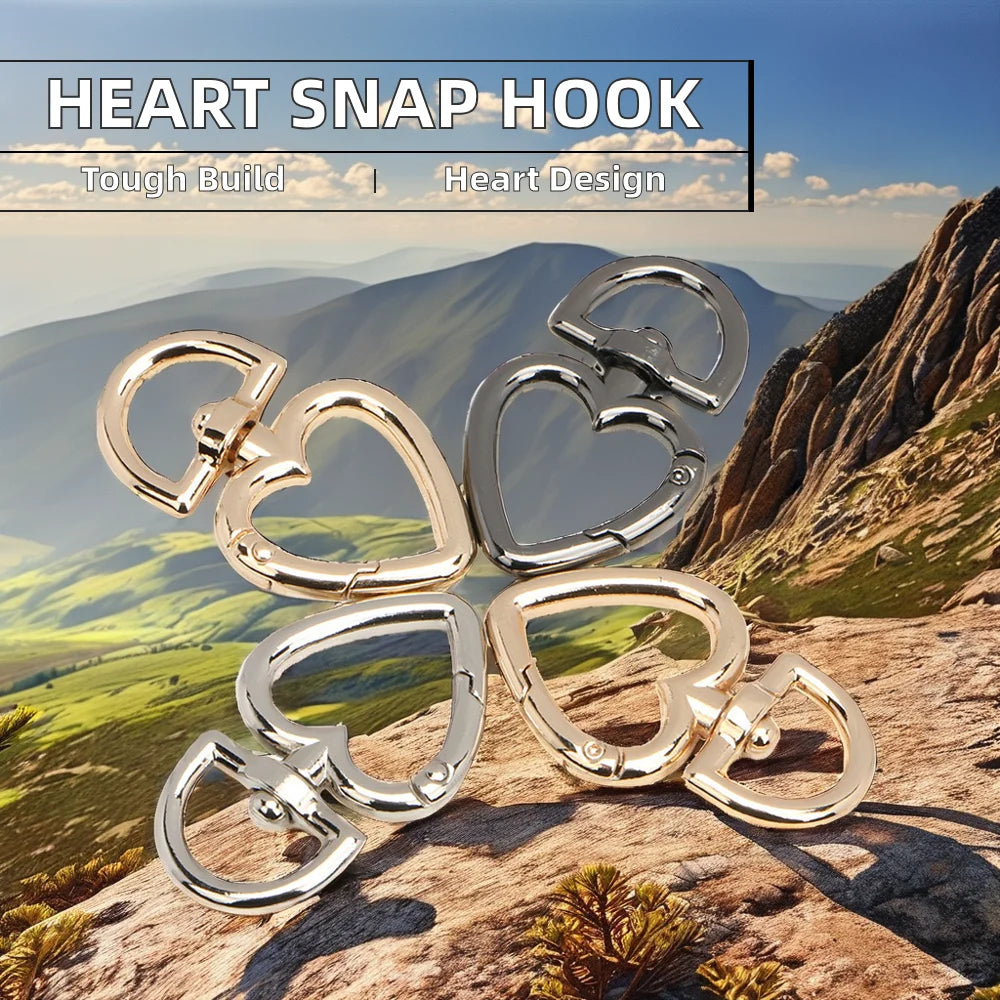 Small Metal Heart-Shaped Snap Hook Keychain Zinc Alloy Clip Webbing Lobster Clasp Collar Carabiner Bag Strap Luggage Rings Iron
