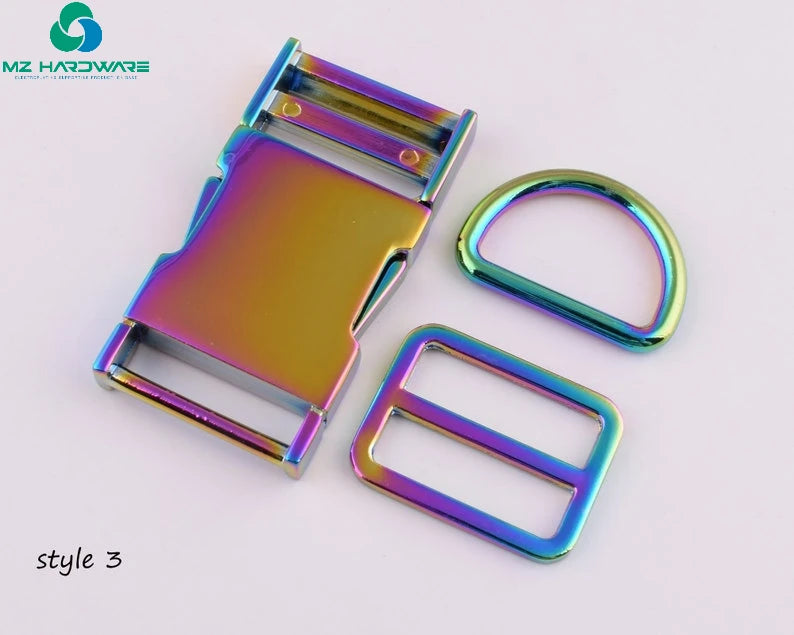 Rainbow Dog Collar Hardware Kit Metal Pet Collar Set Supplies Release Buckles Slide Buckles D Rings Square Rings Swivel Clasps