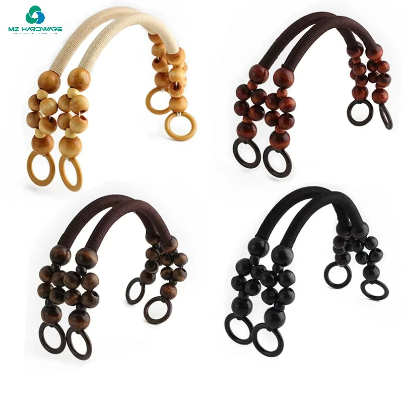 MZhardware High Quality Fashion Wholesale Diy Ready to Ship Purse Natural Wood Beads Weave Rope Handles Purse