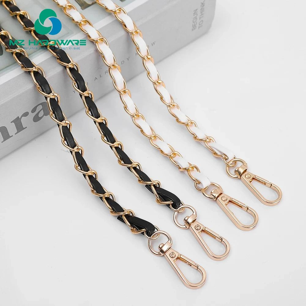 MZ 120cm PU Leather Metal Chain DIY Bag Accessories Women's Fashionable Replacement Handbag Strap for Crossbody Bag Lady Leather