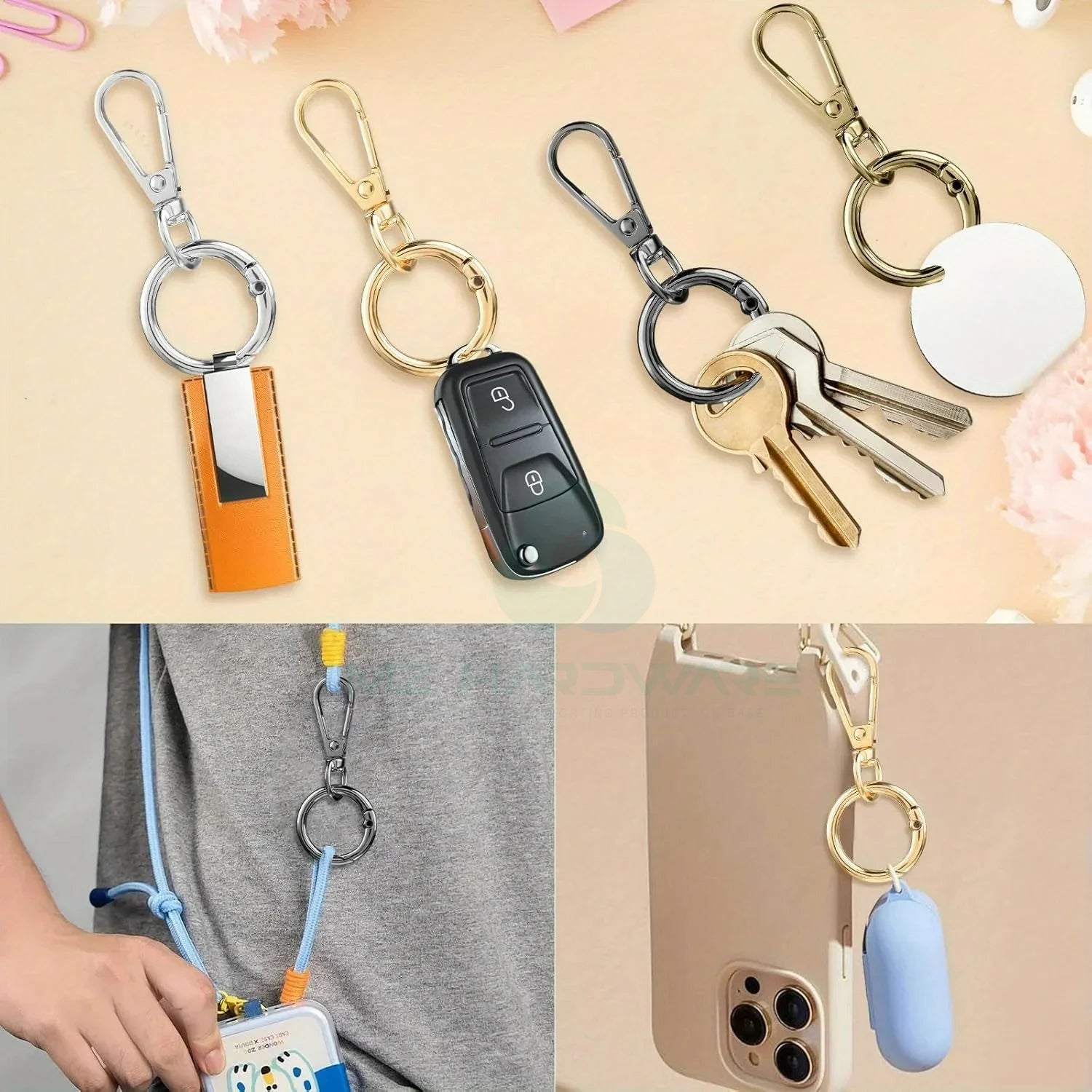 MZhardware DIY Swivel Snap Hooks with Key Rings Double Opening Metal Swivel Lobster Claw Clasps for Keychain Clip Lanyard