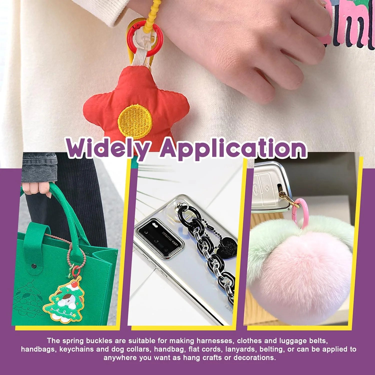 MZ DIY Luxury Jewelry Accessories Keychain Metal Paint Opening Ring Spring Buckle Colorful Spring Pendant for Luggage/Car/Key