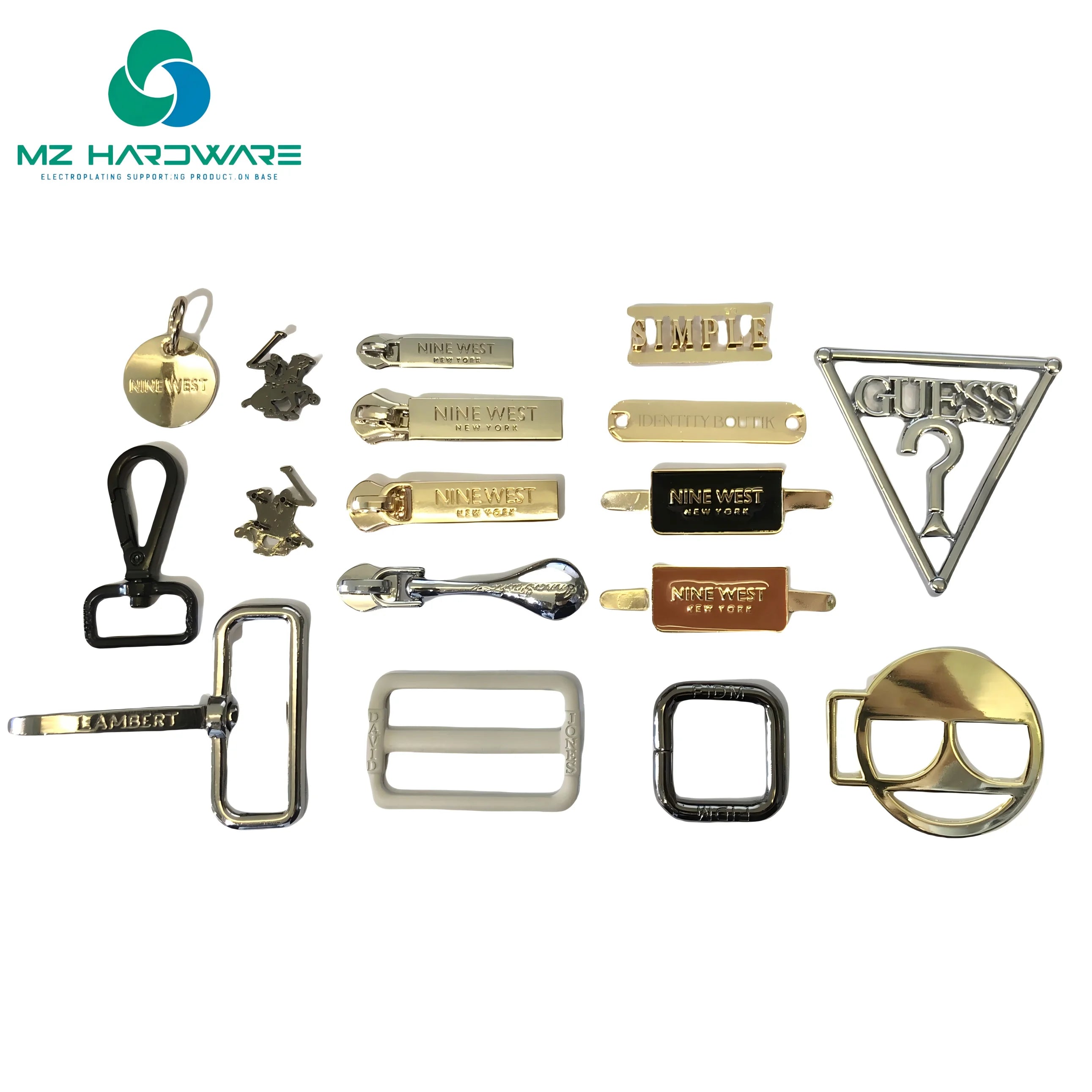Customized Plate Zinc Alloy Engraved Embossed Metal Garments Label Logo Tag Sewing Name Letter Plating Garments Label