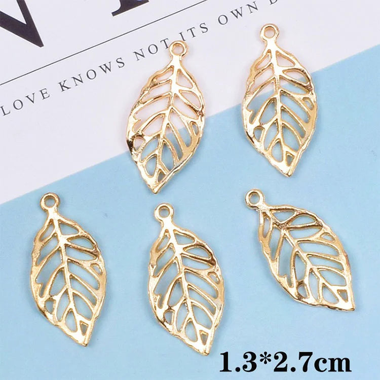 New Design Gold Plated Leaf Shaped Filigree Charms Jewelry Pendant Diy for Bride Hair Accessories Clothing Bags Accessories