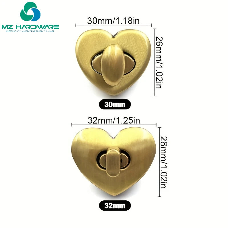 MZ Metal Heart Shape Turn Lock Clasp Buckles for Bag Purse Hardware DIY Leather Craft Purse Accessory Twist Lock Turn Lock