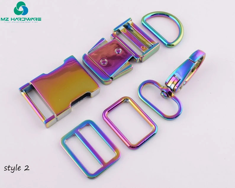Rainbow Dog Collar Hardware Kit Metal Pet Collar Set Supplies Release Buckles Slide Buckles D Rings Square Rings Swivel Clasps