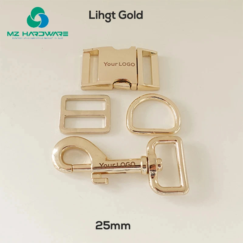 MZ Engraved(metal Buckle+adjust Buckle+D Ring+metal Dog Clasp/set)25mm Webbing Plated Metal Buckle Dog Collar Parts 8 Colours
