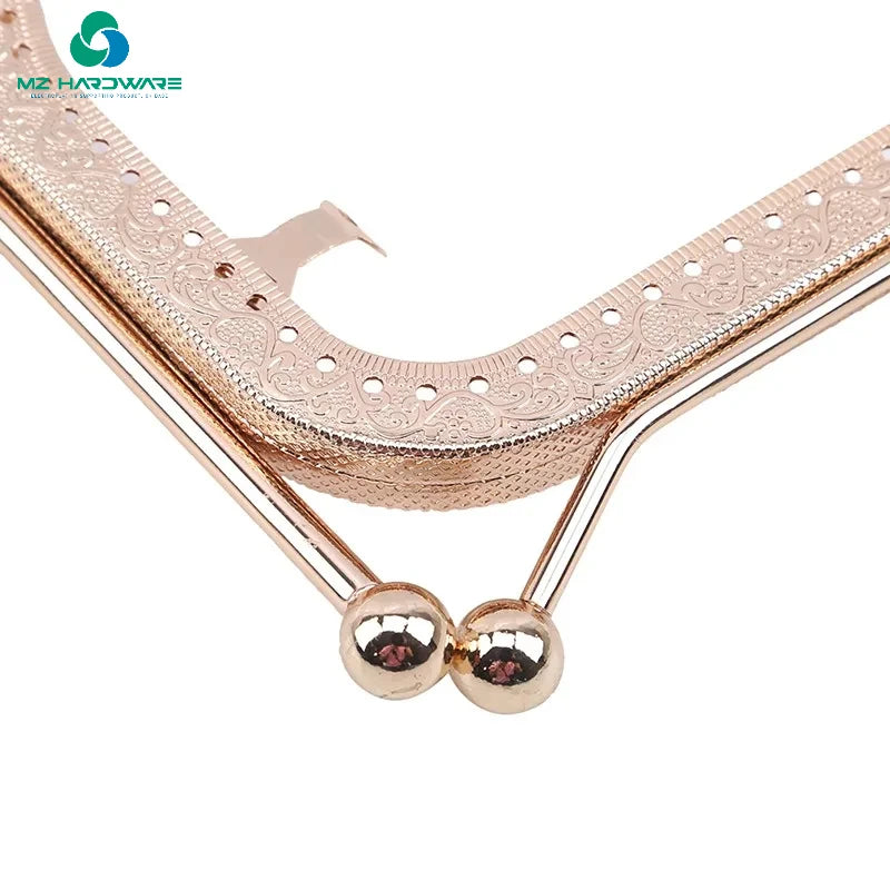 MZhardware Wholesale Concave Embossed Kiss Lock Metal Purse Frame Handbag Handle for Women Bags Parts & Accessories
