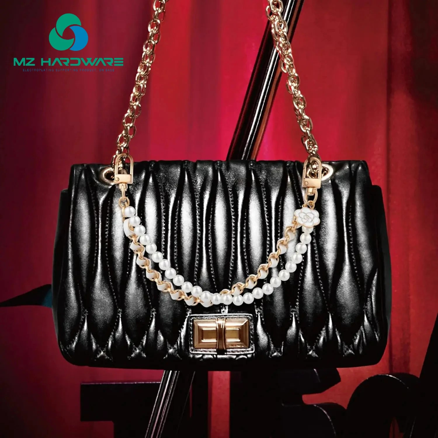 MZ Pearl Purse Chain Extender 10inch Handbag Straps Cute Flower Metal Shoulder Crossbody Bags Short Handle Replacement Charm