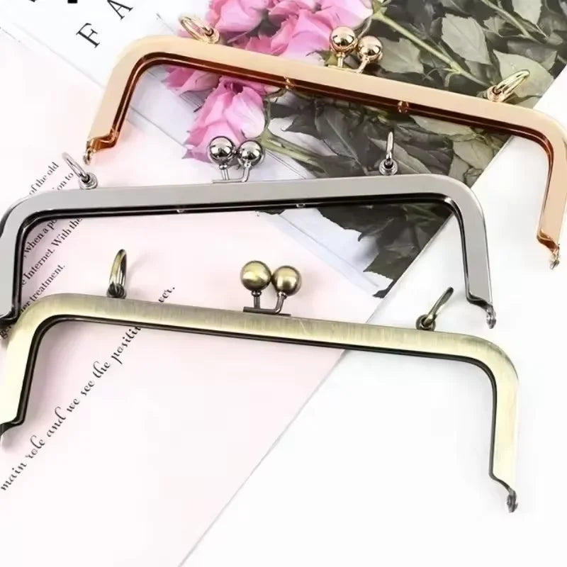 MZ Hardware Hand Bags Metal Purse Frame Square Buckle Handle Kiss Clasp Purse Frame Metal Purse Frame Clutch Bag
