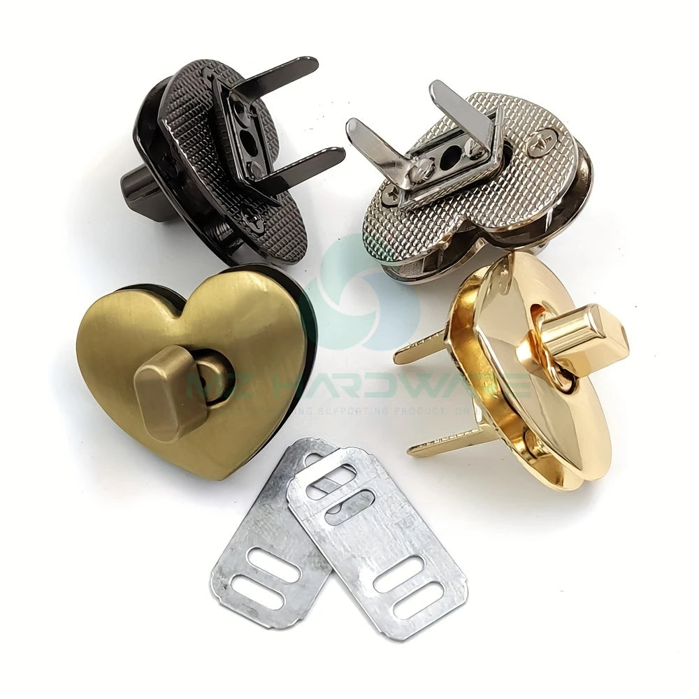 MZ Metal Heart Shape Turn Lock Clasp Buckles for Bag Purse Hardware DIY Leather Craft Purse Accessory Twist Lock Turn Lock