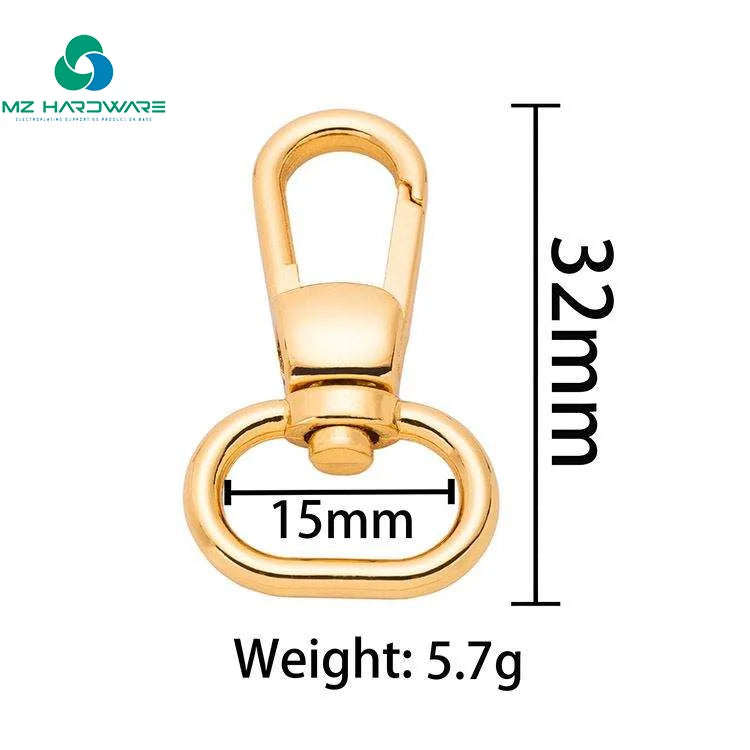 MZhardware Hot Sell Heavy Duty Small Bag Belt Hook Metal Spring Light Gold Zinc Clasp Swivel Snap Hook for Handbag Purse