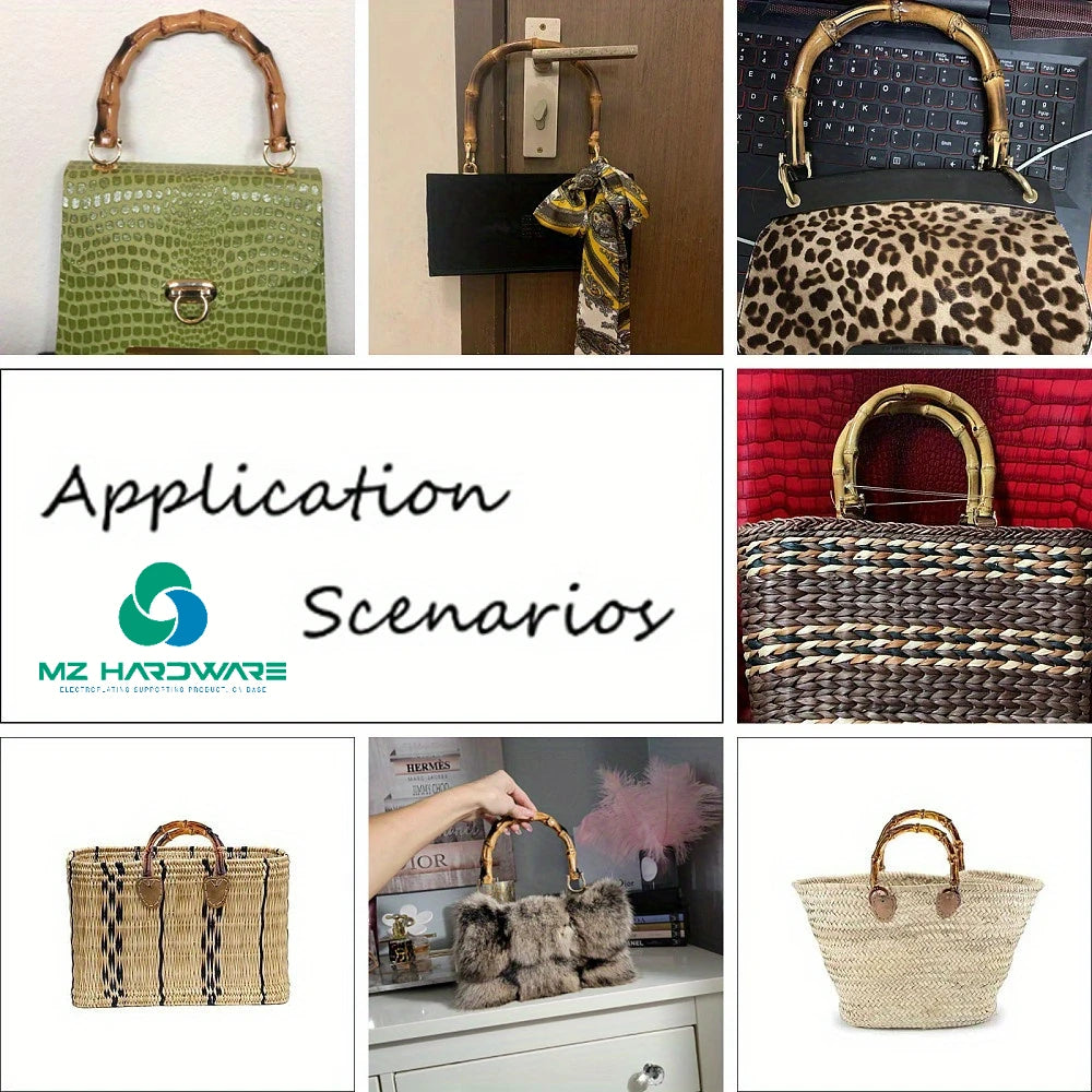 MZhardware DIY Special Purse Replacement Parts Wooden Bag Handle with Alloy U-Shaped Rings Wallet Making Accessories