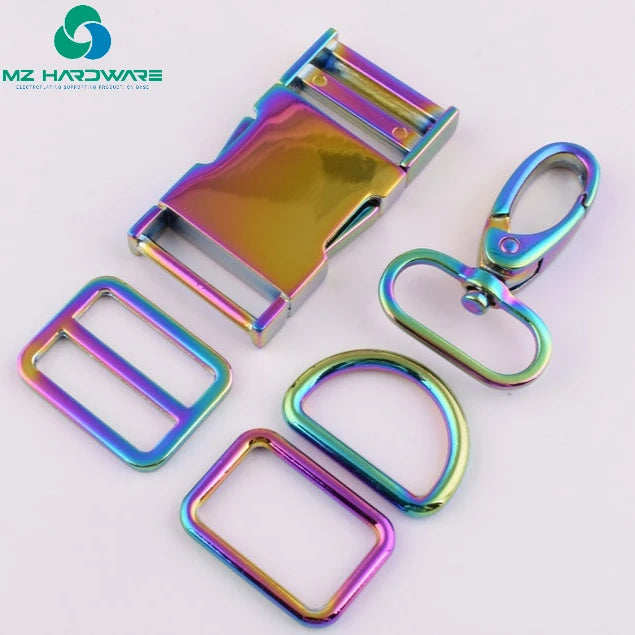 Rainbow Dog Collar Hardware Kit Metal Pet Collar Set Supplies Release Buckles Slide Buckles D Rings Square Rings Swivel Clasps