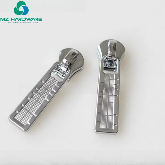 MZhardware 5# Copper Tooth Zipper Puller with Bright Silver Plating Metal Pull Plate Grid Coral for Luggage Accessories