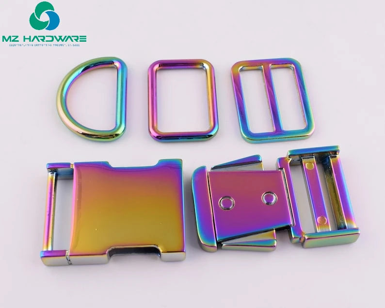 Rainbow Dog Collar Hardware Kit Metal Pet Collar Set Supplies Release Buckles Slide Buckles D Rings Square Rings Swivel Clasps