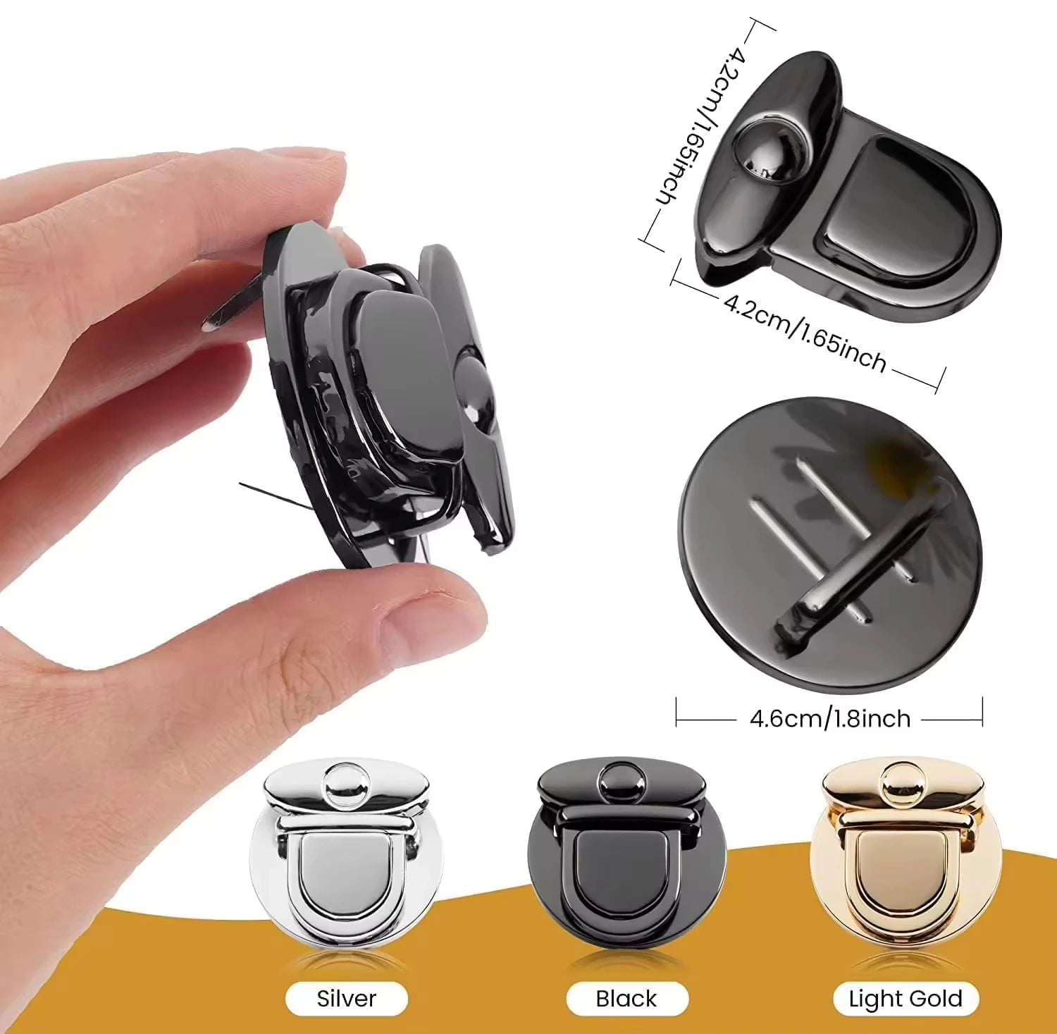 MZ Hardware Purse Thumb Lock Purse Buckle Bag Lock Big Round Purse Metal Clasp Locks for Leather Bags Case Box