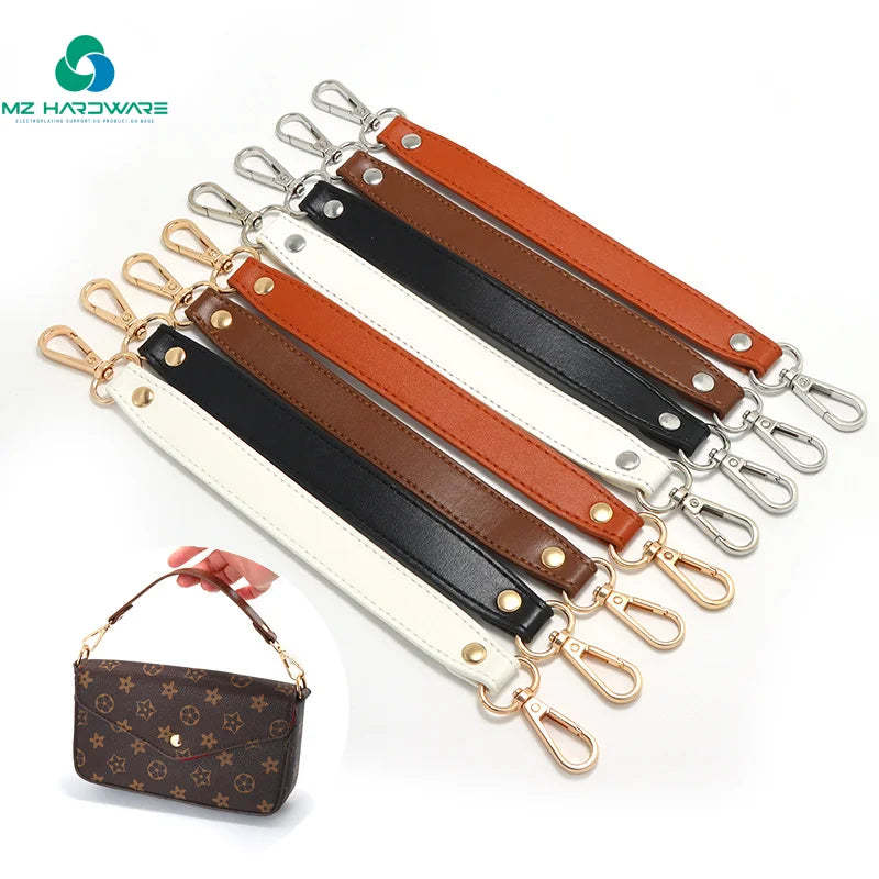 Leather Bag Strap Wholesale Metal Chain Bag Accessories Solid Color PU Leather Portable Leather Belt Short Strap for Handbag