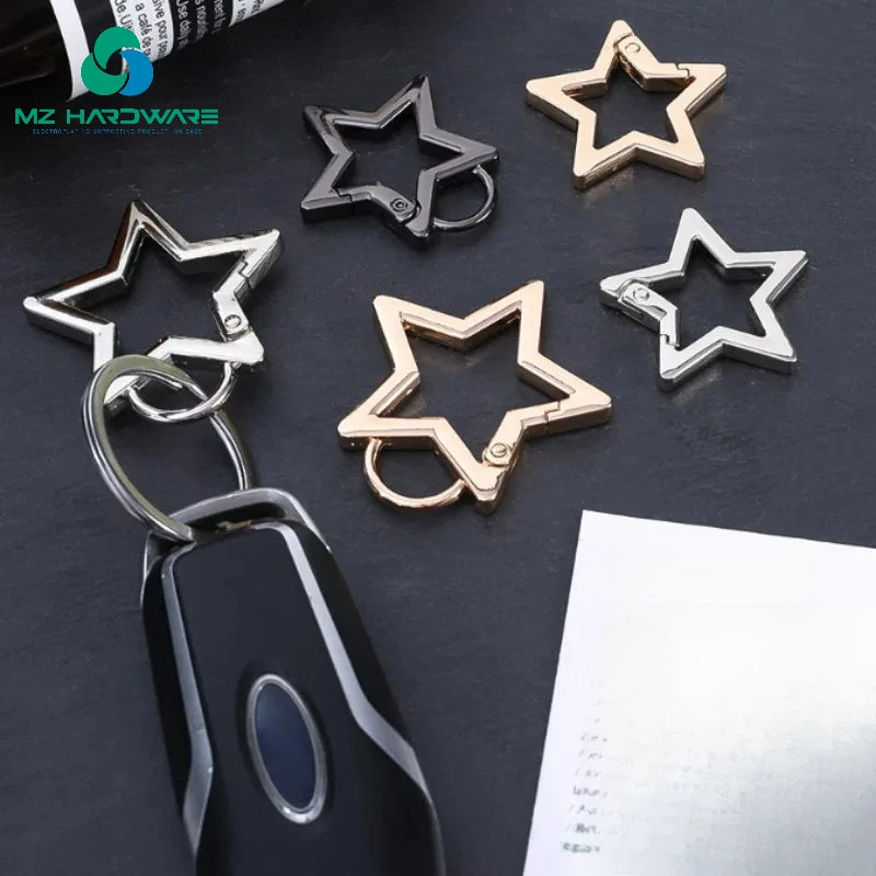 MZ Portable Metal Ring with Pentagram Star Shape Connection Buckle Spring Clasp for DIY Keychain Tariff Preferences