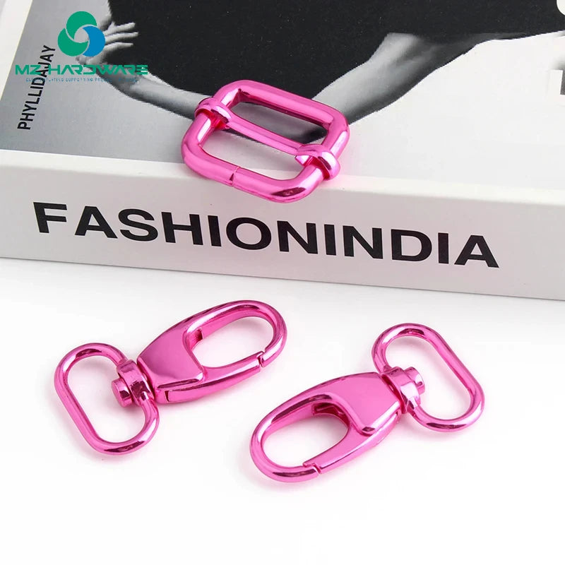 MZhardware Pink Handbag Hardware Set Adjustable Buckle Ring Triangle Ring Metal Triglide Slide Buckle Snap Button Hooks