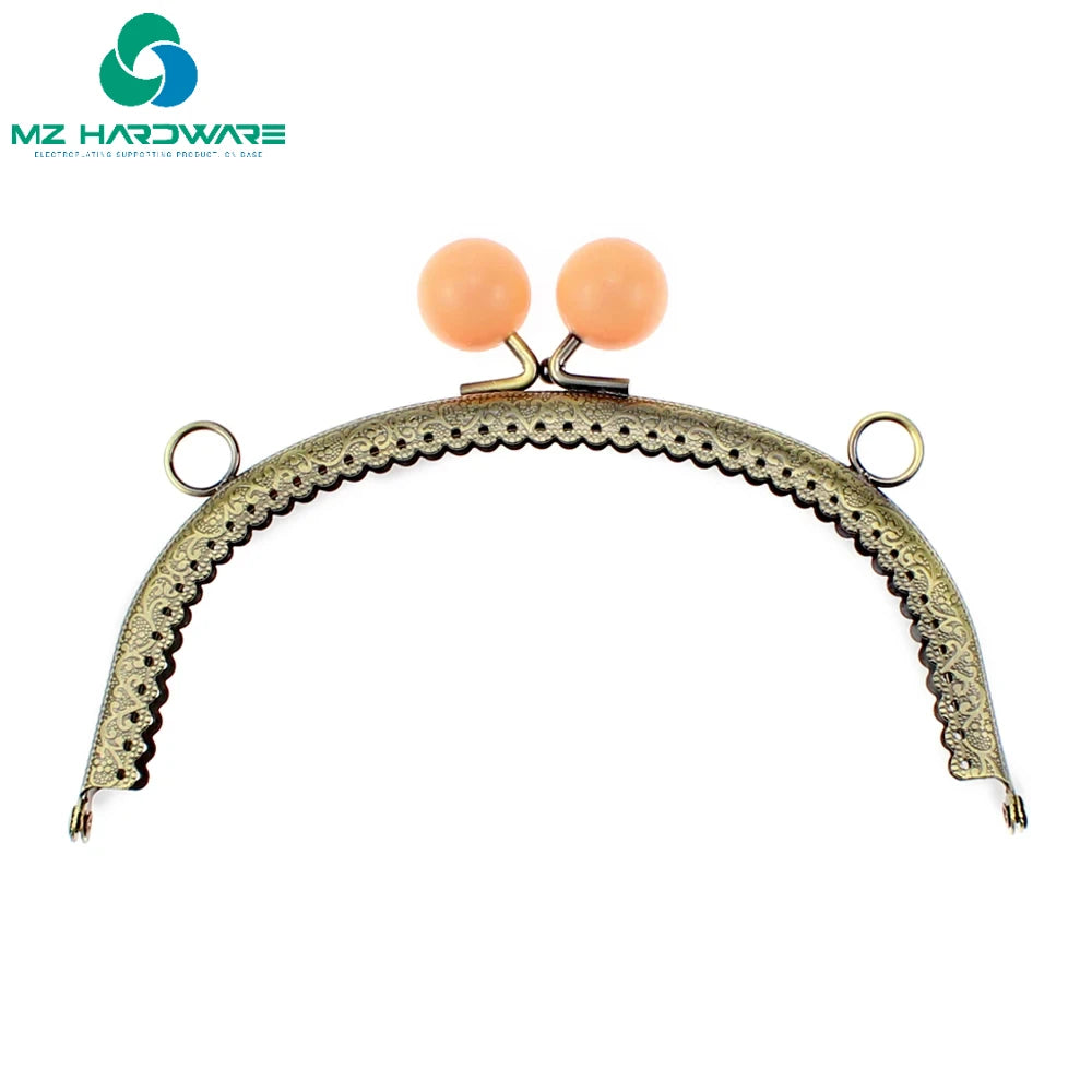 MZ Pearl Candy Bead Bronze Metal Clasp for Purse Handmade Sewing Frame for Bags With Dual Hang Rings Purse Frame