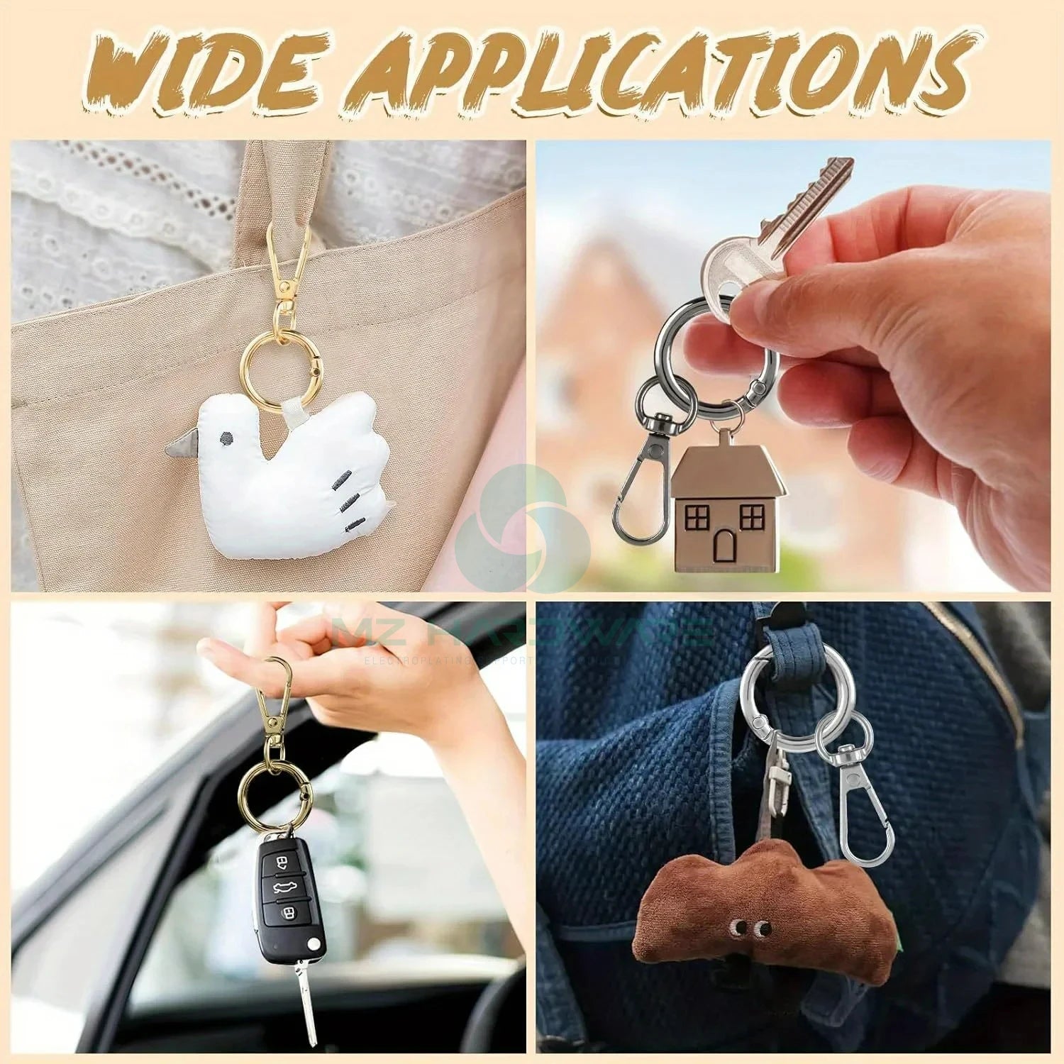 MZhardware DIY Swivel Snap Hooks with Key Rings Double Opening Metal Swivel Lobster Claw Clasps for Keychain Clip Lanyard