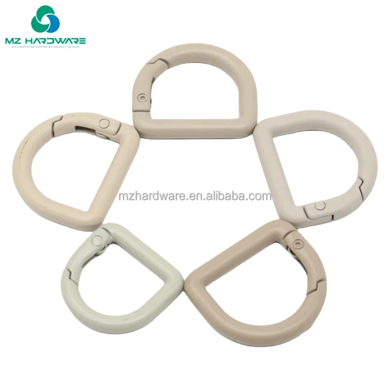 MZ Customized Logo Spring Ring High Quality Metal D Ring Bag Accessories Adjustable Metal Spring Snap Clip Hooks for Keyring