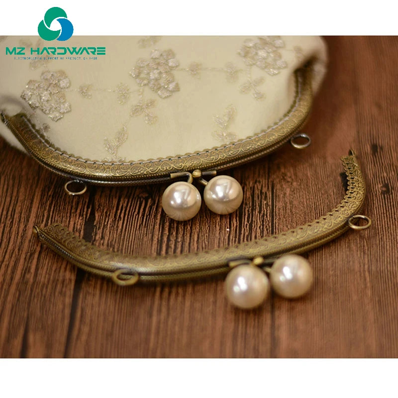MZhardware Metal Purse Frames Bag Kiss Clasp Lock Clasp Pearl Purse Tow Ball DIY Bag Accessories for Making Clutch