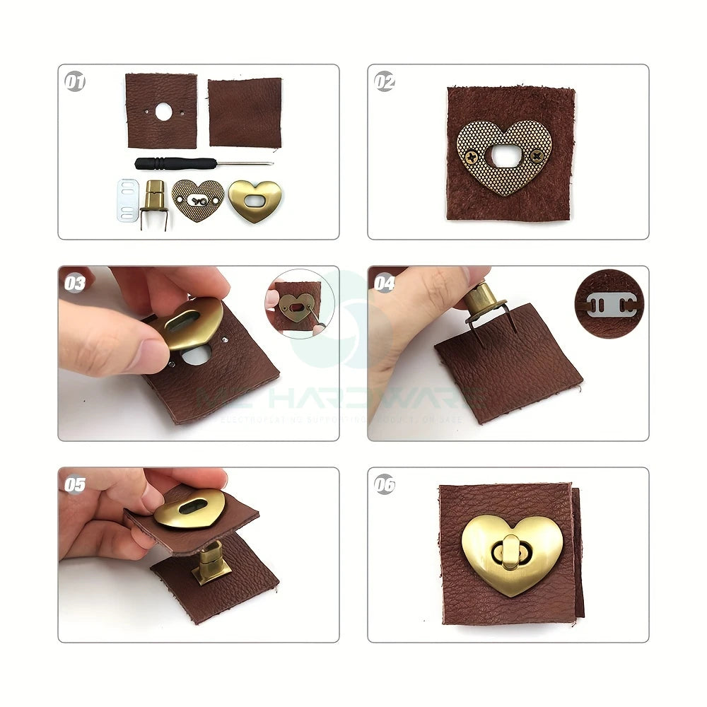 MZ Metal Heart Shape Turn Lock Clasp Buckles for Bag Purse Hardware DIY Leather Craft Purse Accessory Twist Lock Turn Lock