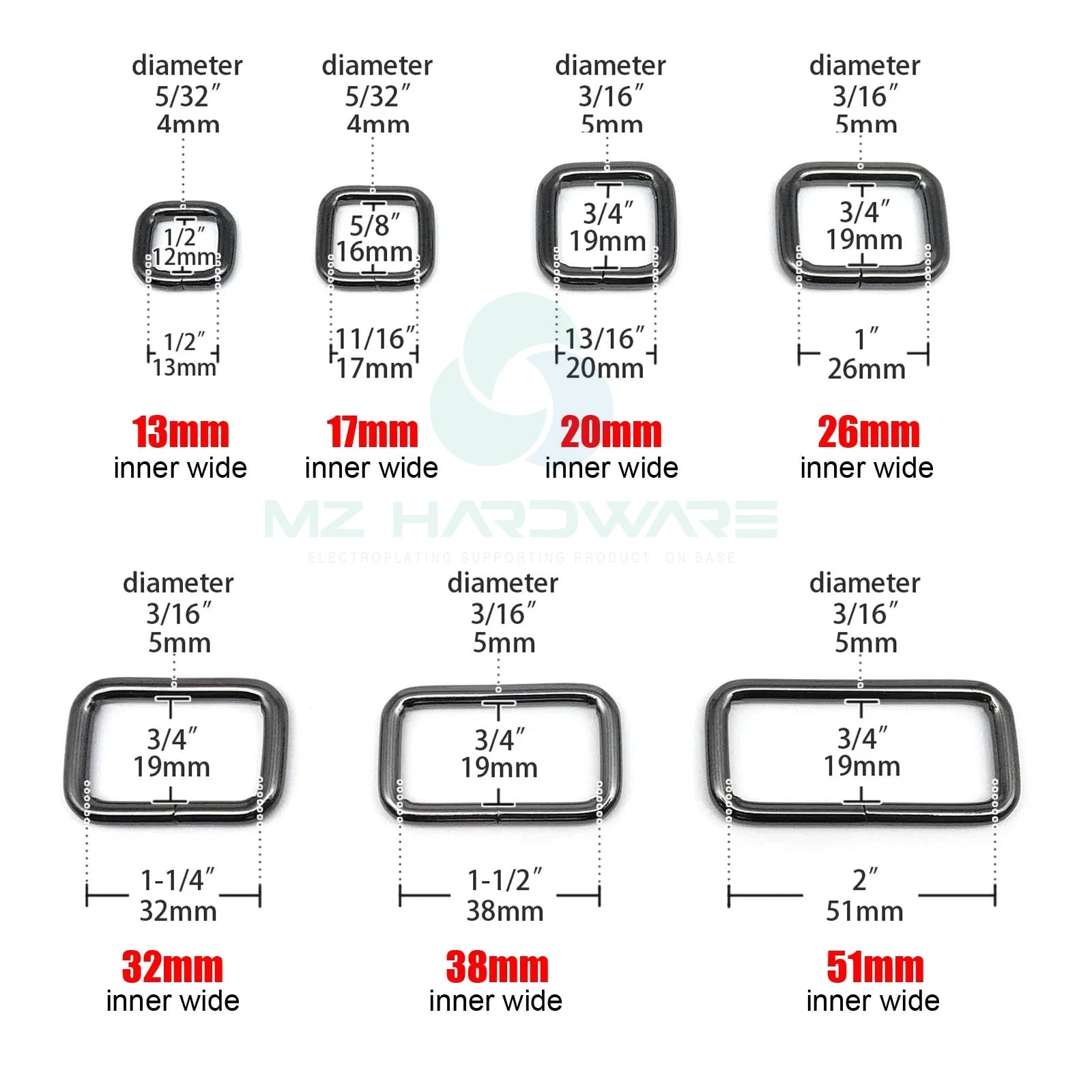 MZ Metal High Quality Thickened Square Buckle Clasp for DIY Bag Strap Accessories Handbag Leather Bag Strap Belt Dog Collar