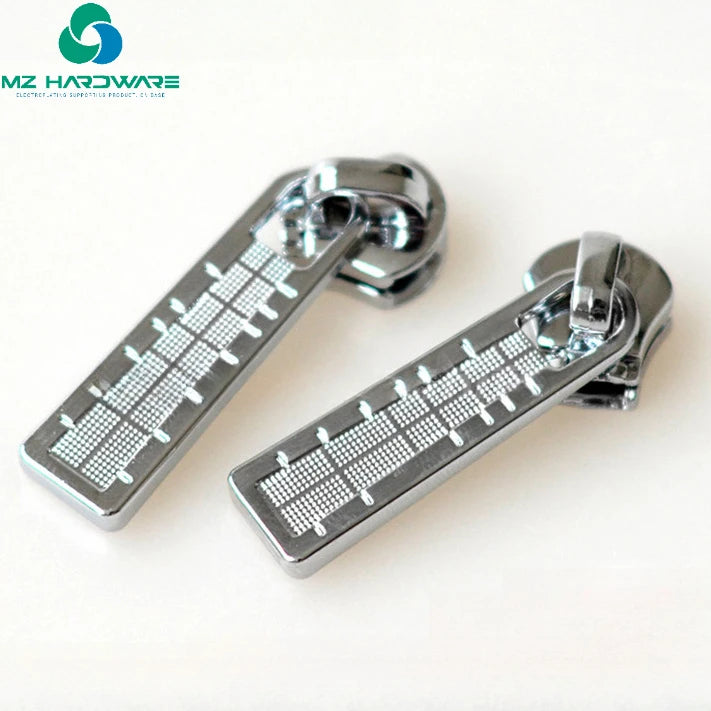MZhardware 5# Copper Tooth Zipper Puller with Bright Silver Plating Metal Pull Plate Grid Coral for Luggage Accessories
