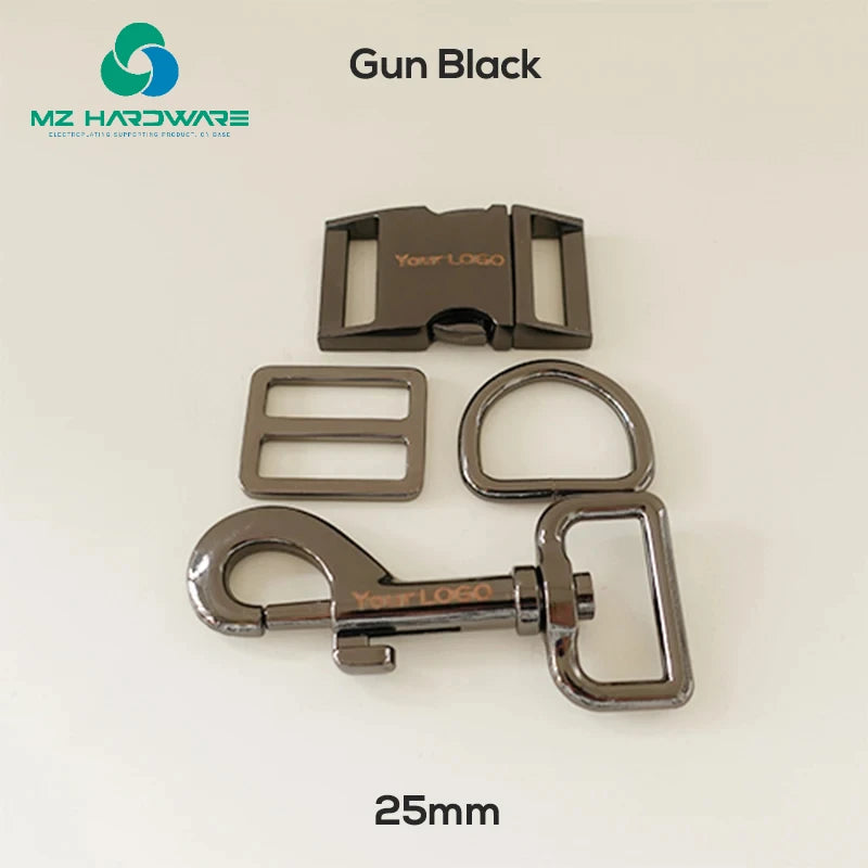MZ Engraved(metal Buckle+adjust Buckle+D Ring+metal Dog Clasp/set)25mm Webbing Plated Metal Buckle Dog Collar Parts 8 Colours