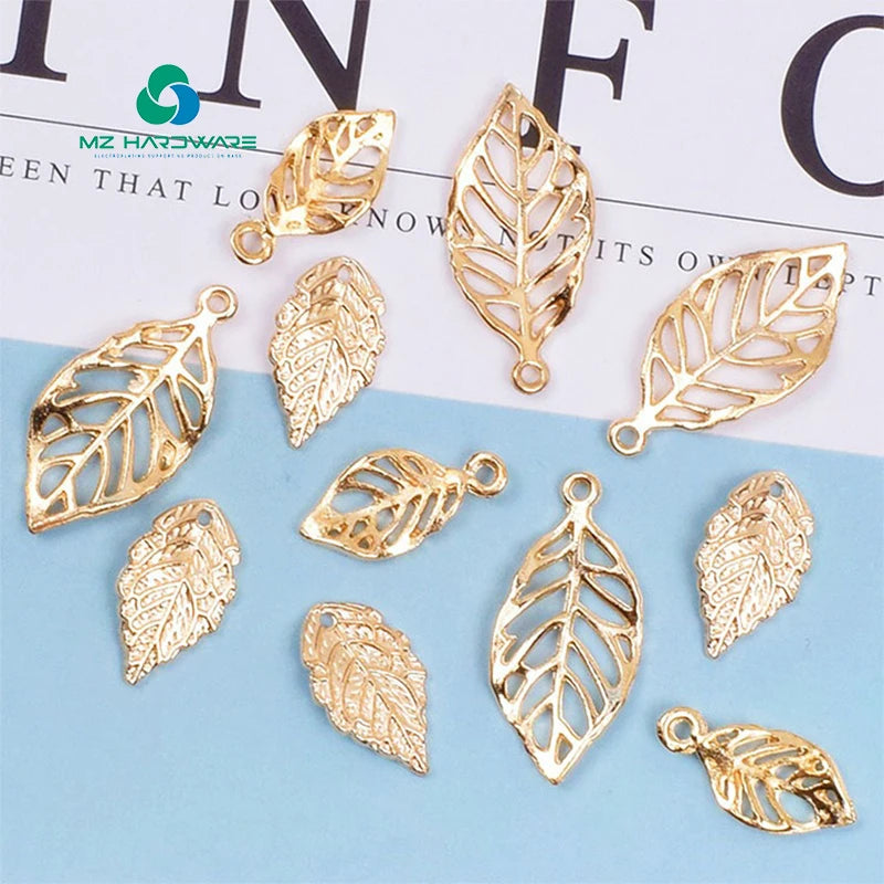 New Design Gold Plated Leaf Shaped Filigree Charms Jewelry Pendant Diy for Bride Hair Accessories Clothing Bags Accessories