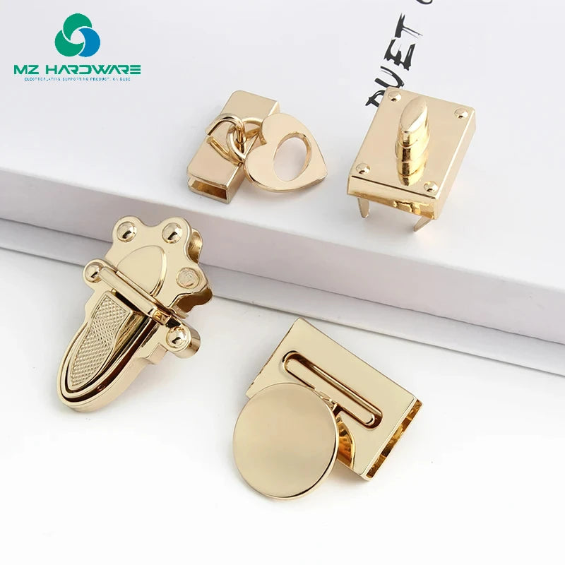 MZhardware Custom FashionTurn Twist Lock Metal Accessories Decoration Bag Lock Gold Round/Rectangular Metal Turn Flip Locks